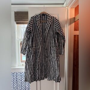 Gingham Longline Blazer Jacket in Black & White